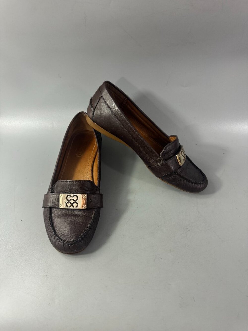 VINTAGE COACH WOMENS FREDRICA LEATHER BROWN SLIP ON LOAFERS SIZE 5 B-FLATS